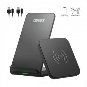 Choetech Mix00087 Qi Certified 10w / 7.5w / 5w Fast Combo 2 In 1 Wireless Charger Stand T524-s + T511s Charger Pad
