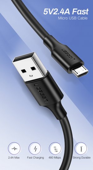 Ugreen 60136 Micro Usb2.0 Male To Usb Male Cable Nickel-plated 1m Black 