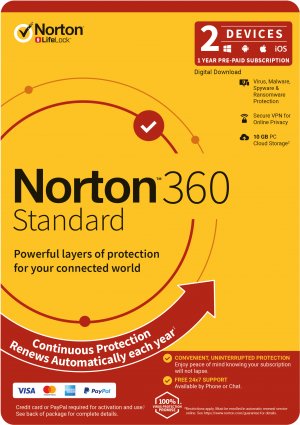 Norton 360 Standard, 10gb, 1 User, 2 Devices, 12 Months, Pc, Mac, Android, Ios, Dvd, Oem