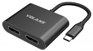 Volans Vl-uc2dp Aluminium 8k Usb-c To Dual Displayport Adapter With Mst Dual Monitor