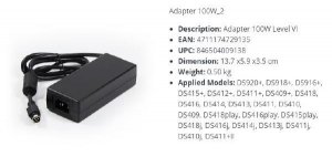 Synology Spare Part Ac Adapter For 4-bay (100w), Part: Adapter 100w_1 /100w_2