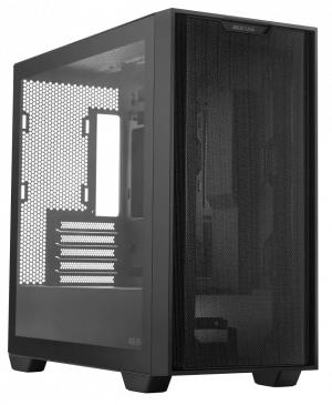 ASUS A21 Black Micro ATX Case, Tempered Glass Side Window, No PSU