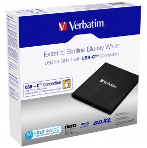 Verbatim 43889 External Slim Bluray Writer Usb 3.1 Gen1