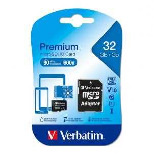 Verbatim 32GB Premium microSDHC Memory Card with Adapter, UHS-I V10 U1 Class 10