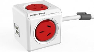 Allocacoc Powercube Extended 4 Outlets Power Board With 2 Usb 1.5 Meter Extension Cord - Red (0077) 5400/5420