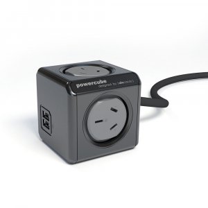 Allocacoc Powercube Extended 4 Outlets Power Board With 2 Usb 1.5m Meter Extension Cord - Black 5400/5420 (5400aueupcblack)