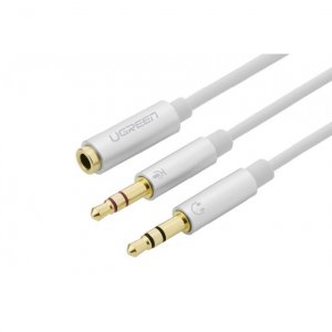 Ugreen 20897 Gold Plated 3.5mm Male To Dual 3.5mm Female Headset Mic Audio Y Splitter With Separate Mic - White 