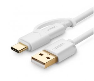 Ugreen Usb 2.0 Type A Male To Micro Usb & Type-c Cable White 1m 30171