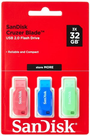 Sandisk Cruzer Blade Usb Flash Drive| Cz50 32gb| Usb2.0| Triple Pack| Blue| Pink| Green| Compact Design| 5y
