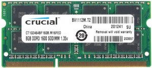 Crucial CT102464BF160B 8gb Ddr3l Notebook Memory, Pc3-12800, 1600mhz, Life Wty