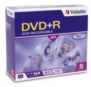 Verbatim DVD+R 4.7GB Jewel Case 5 Pack 16x (95049)