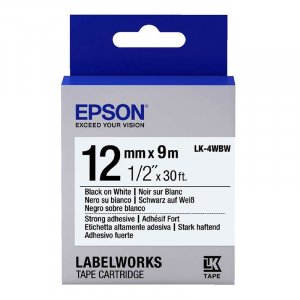 Epson Label Tape 12mm Black on White - 9 metres