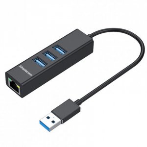 Simplecom CHN420 USB-A to 3 Port USB-A HUB w/ Gigabit Ethernet Adapter - Black