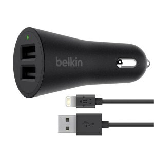 Belkin Boost Up 24W 2-Port Car Charger with USB-A to Lightning Cable - Black