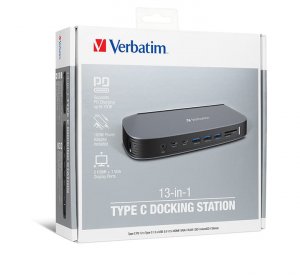 Verbatim Usb-c 13-in-1 Docking Station - 2x Hdmi, 1x Vga, Up To 3840x2160p, 3x Usb 3.0, 1x Rj45,1x 3.5mm Headphone Jack, Up To 70w Pd 3.0 Charging