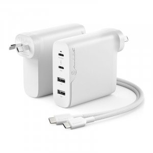 Alogic 4-Port 100W Rapid Power USB-C GaN Charger + USB-C Cable - White