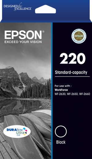 EPSON 220 Std Capacity Durabrite Ultra Black Ink (epson Workforce Wf-2630| Wf-2650| Wf-2660)