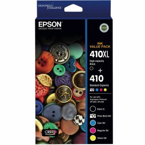 Epson 410xl Black Std Clrs (pb, C, M, Y) X 5 Ink Value Pack Xp-530 Xp-630
