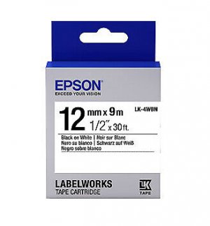 Epson Tape Standard 12mm Black, White 9 Metres For Labelworks Lw-300, Lw-400