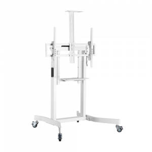 Brateck Deluxe Motorized Large Tv Cart With Tilt, Equipment Shelf And Camera Mount Fit 55'-100' Up To 120kg - White