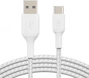 Belkin Boostcharge Braided Usb-c To Usb-a Cable (2m/6.6ft) - White (cab002bt2mwh), 12w, 480mbps, 10,000+ Bends Tested, Double-braided Nylon, 2yr.