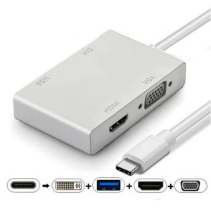 8ware 8w-usbchdvu 4-in-1 Hub Usb C To Hdmi Dvi Vga Adapter With Usb 3.1 Gen 1 Port For Mac Book Pro 2018 Chromebook Pixel Xps Surface Go And More