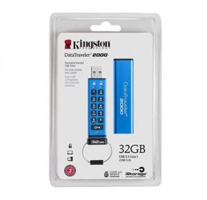 Kingston 32GB DT2000 USB 3.0 256Bit Keypad AES Hardware 