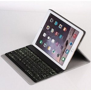 Blue Finger F16s Black Keyboard Case For Ipad 9.7 2018/2017 / Ipad Air 2 / Ipad Air Built-in Wireless Slim Bluetooth Backlight Keyboard Shell Magnetic Pu Protective Cover With 7 Color Backlight For Men Women - Backlit