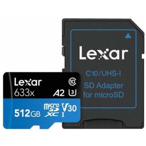 Lexarl Lsdmi512bb633a 633x Microsdxc 512gb Cl10, A1, Uhs-i U3,v30, Up To 100mb/s Read, Up To 45mb/s Write [lsdmi512gbb633a]