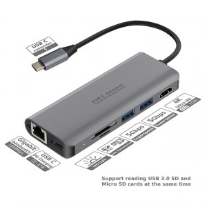HYD-9826T USB 3.1 Gen 1 Type-C Hub RJ45, HDM I 4K, USB3.0, SD TF card reader 