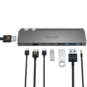 HYD-9839T Thunderbolt 3 USB C Hub with HDMI, USB3.0, Type C data and audio output for MacBook Pro