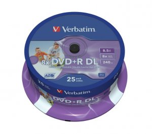 Verbatim 43667 Double Layer 8x Dvd+r 8.5gb Printable Wide 25pack