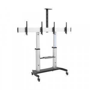 Brateck Dual Screen Aluminum Height-adjustable Tv Cart With Media Shelf For 37'-60' Tvs Up To 50kg Vesa 200x200,300x200,300x300,400x300,400x200,