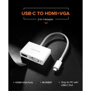 Ugreen 30843 Type C To Vga Female+hdmi Converter -  White 