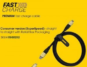 Otterbox Usb 3.2 Gen 1 Cable Straight-to-straight Black Shimmer - Usb-c To Usb- C, Premium Fast Charge Cable