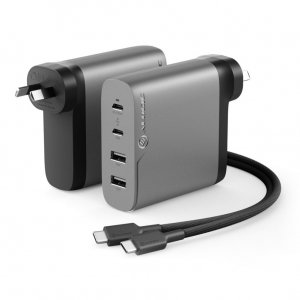 Alogic 4x100 Rapid Power 4 Port 100w Gan Charger - Usb-c(max. 100w) + Usb-c(max. 18) +usb-a(max. 17w) +usb-a(max. 17w) - Includes 2m Usb-c Charging Ca