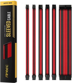 Antec Psu -  Sleeved Extension Cable Kit V2 - Red / Black. 24pin Atx, 4+4 Eps, 8pin Pci-e, 6pin Pci-e, Compatible With Standard Psu