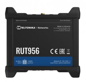 Teltonika RUT956 industrial 4G (LTE) router equipped with 4x Ethernet ports, WiFi, Dual-SIM, GPS, an I/O connector block