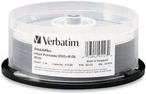 Verbatim 95123 Dvd+r Dl 8.5gb 2.4x White  Wide Ij 20pk Sp