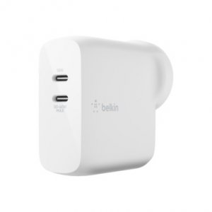 Belkin Wch013auwh 2 Port Wall Charger, 65w Usb-c Gan (2) Fast Charging, White, 2yr With $2500