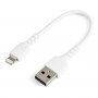 StarTech 15cm Durable USB-A to Lightning Cable, Rugged Aramid Fiber - White RUSBLTMM15CMW