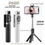 Teq-p60 Bluetooth Selfie Stick + Tripod With Remote - Stainless Steel