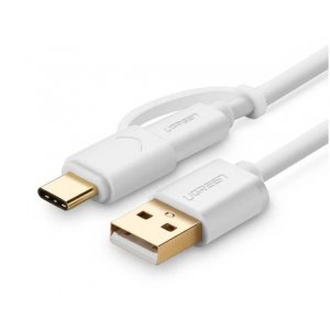 Ugreen Usb 2.0 Type A Male To Micro Usb & Type-c Cable White 1m 30171