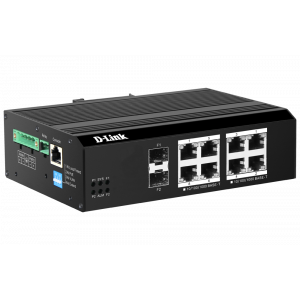D-Link DIS-F200G-10PS-E 10-Port Gigabit Industrial Smart Managed PoE+ Switch with 8 PoE ports and 2 SFP ports