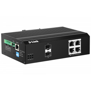 D-Link DIS-F200G-6PS-E 6-Port Gigabit Industrial Smart Managed PoE+ Switch with 4 PoE ports and 2 SFP ports