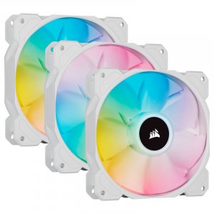 Corsair iCUE SP120 RGB ELITE White 120mm PWM Fan - 3 Pack + Lighting Node CORE CO-9050137-WW