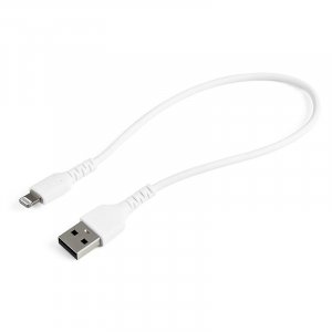 StarTech 30cm Durable USB-A to Lightning Cable, Rugged Aramid Fiber - White RUSBLTMM30CMW