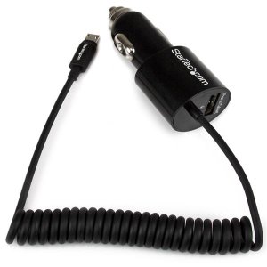 StarTech 2 Port Car Charger w/ Micro USB Cable & USB 2.0 Port 21W/4.2A