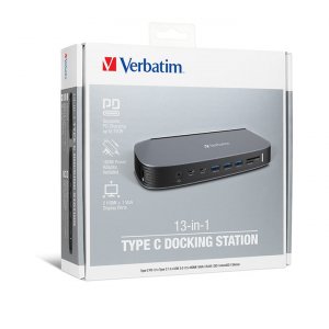 Verbatim Usb-c 13-in-1 Docking Station - 2x Hdmi, 1x Vga, Up To 3840x2160p, 3x Usb 3.0, 1x Rj45,1x 3.5mm Headphone Jack, Up To 70w Pd 3.0 Charging