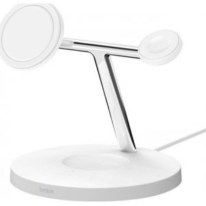 Belkin Boostcharge Pro 3-in-1 Wireless Charger With Magsafe 15w - White(wiz009auwh),multi-device Fast Charger,charge In Any Orientation,ac Adapter